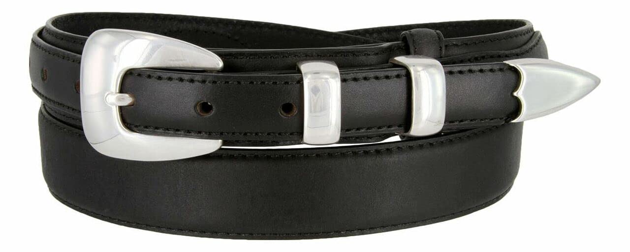 Silver Mirror Buckle Oil Tanned Genuine Leather Western Ranger Belt 1-3/8"(35mm) Taper to 3/4"(19mm) Wide-Multiple choices