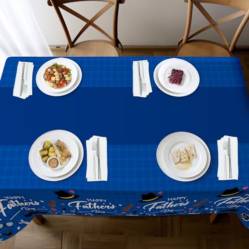 Image of Childom 2 Pack Fathers Day Tablecloth,54 inch x 108 inch Plastic Disposable Table Covers for Rectangle,Fathers Day Decorations for Party Supplies,Plastic Party Table Cloth for Home Dinner Picnic Buffet Tables