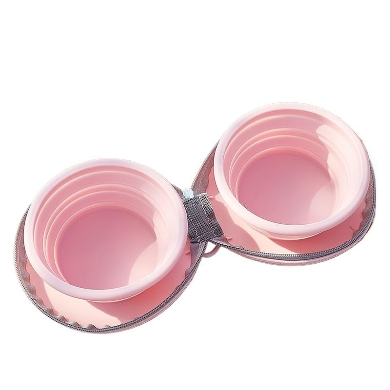 Gamelle d'eau potable en silicone pour animal domestique, gamelle de rangement portable et pliable (rose)