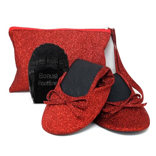 Silky Toes Sparkly Foldable Flats for Women | Glitter Ballet Shoes for Wedding Parties Events & Bride | Purse Slippers