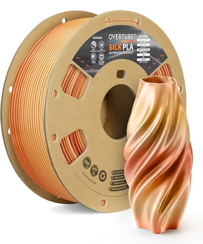 Image of OVERTURE Silk PLA Filament 1.75mm, Clog-Free Shiny, Metallic Shine 3D Printer Filament, 1kg Spool (2.2lbs), Ideal for Cosplay Jewelry & Home Decor (Silk Caramel)