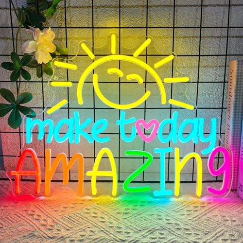 Make Today Amazing Neon Sign Inspirational Letter LED Neon Light for Wall Decor Lemon Yellow Sunrise Neon Lights Sign for Classroom Office Bedroom Wedding Cafe Birthday Party Backdrop Decorations