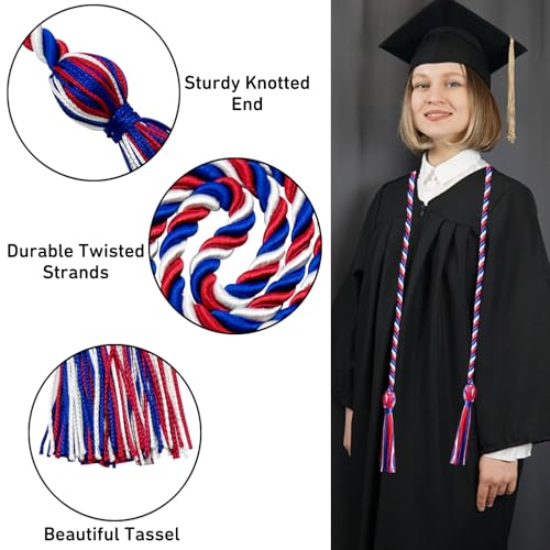 Image of Graduation Honor Cords Royal Blue Red and White Honor Cords with Tassels for Graduation Students