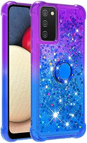 Samsung Galaxy A52 Case with Ring Kickstand, Samsung A52s 5G Case Cute Glitter Bling Sparkle Flowing Liquid Clear Silicone ShockProof Protective Phone Cover for Samsung A52 Case Girls, Purple & Blue