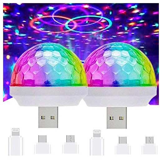 USB Mini Disco Lights, LED Small Magic Ball Sound Control Stage Lights, Multi-Color Car Atmosphere Lights, Christmas Party Dedicated Magic Strobe Lights, for Halloween/Birthday/Wedding / (2 pcs)