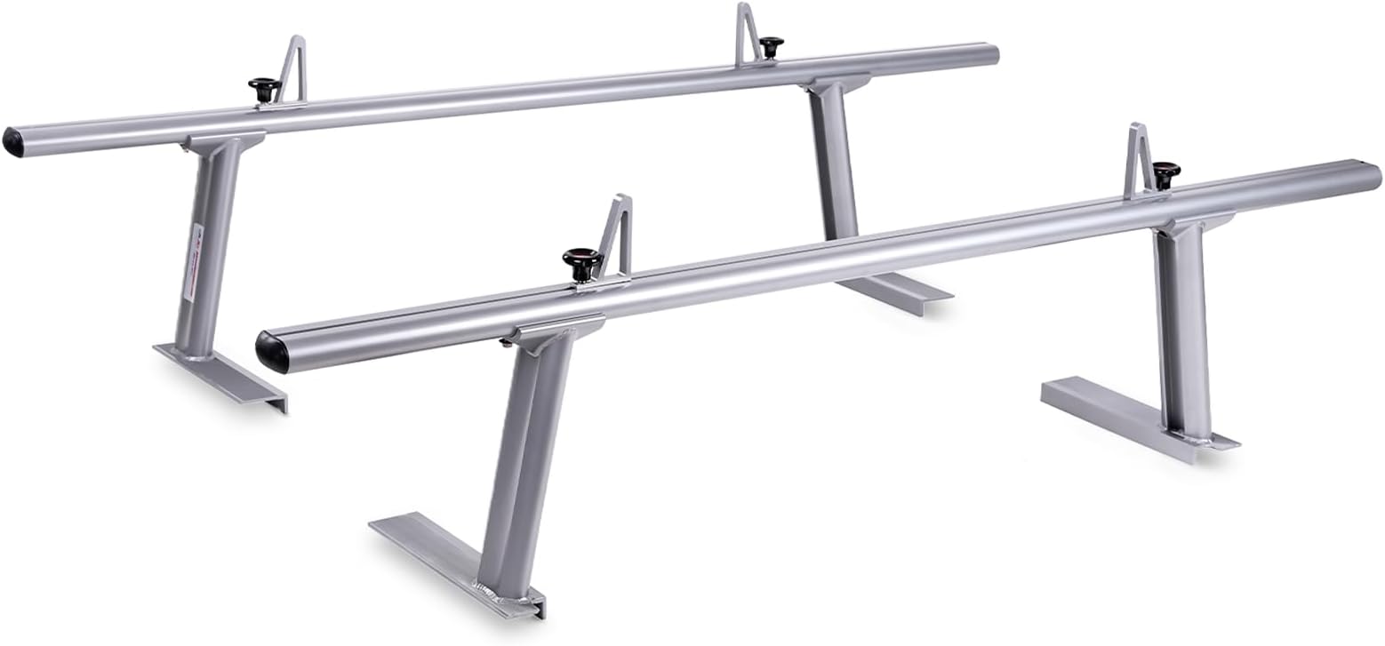 AA-Racks Model APX2502-SLV Low-Profile Utility Aluminum Pick-Up Truck Ladder Rack with Load Stops