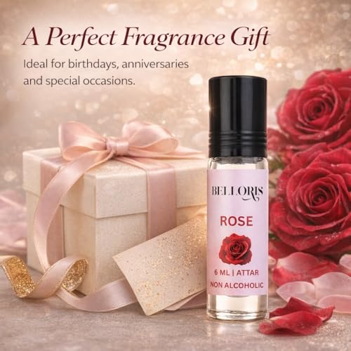 Image of Rose Attar 6ml | Pure Gulab Ittar | Long Lasting Non-Alcoholic Perfume Oil | Roll-On Fragrance for Men & Women | Floral Natural Attar for Pooja & Meditation Eid, Ramadan Gifts, Non Alcoholic & Vegan Fragrances