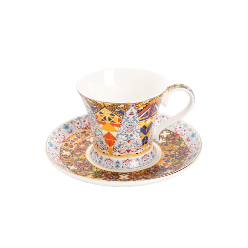 Kubek do kawy, Wysokiej jakości wykwintne filiżanki do kawy i spodki z porcelany kostnej, zestaw vintage'owych naczyń do popołudniowej herbaty, talerzyki na przekąski, pudełko prezentowe