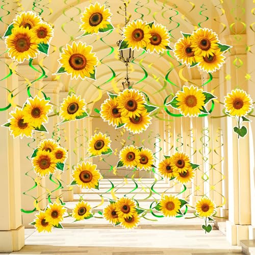 Hooqict 54Pcs Sunflower Hanging Swirls Party Decorations Sunflower Themed Birthday Party Decorations Supplies Swirl Streamers Ceiling Hanging Decor for Home Classroom Spring Sunflower Decorations