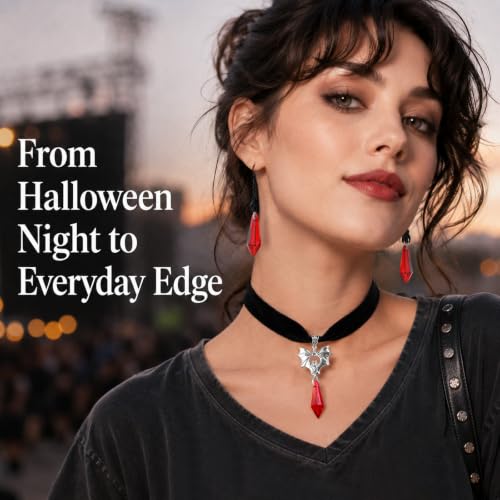 Goth Bat Earrings Necklace for Women Halloween Gothic Vampire Jewelry Set - image 3