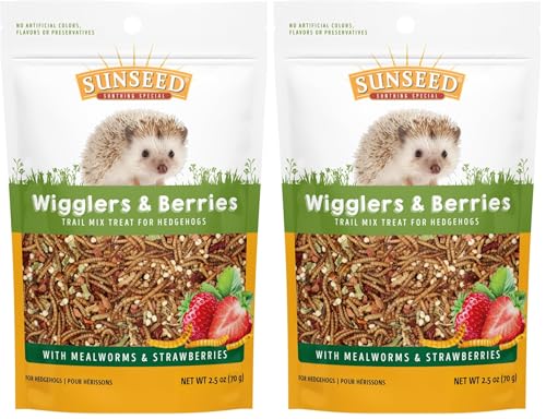 Sunseed Vita Prima Wigglers & Berries Hedgehog Treat - Mealworms for Hedgehogs - Small Animal Trail Mix Snack (Pack of 2)