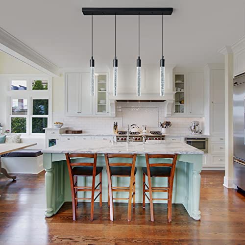 Image of Kitchen Island Lighting Modern Light Fixture Black Pendant Light Dimmable LED Black Finish Mini Crystal Pendant Lights for Dining Room Living Room(4-Light )