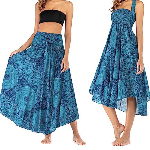 Lang Gedruckter Rock Damen Chiffon Bohemien, Boho Sommerrock, Urlaub Strandkleider (Einheitsgröße)
