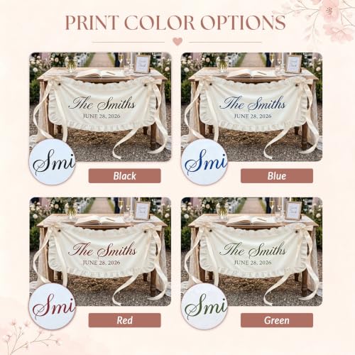 Image of Custom Wedding Last Name Banner with Ruffle Edge and Ribbon Bows, Personalized Family Name Sign, Wedding Welcome Banner for Ceremony Entrance, Reception Decor, Bridal Shower, Engagement Party
