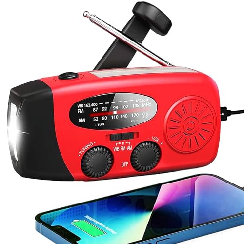 Radio meteorológica de emergencia con manivela de 18500 mWh/5000 mAh, radio solar AM FM NOAA con linterna LED y conector para auriculares, cargador para smartphone, radios autoalimentadas con alarma