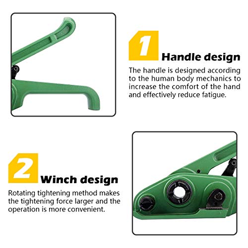 Image of MYFAMIREA Heavy Duty Poly Strapping Tensioner and Cutter Manual Banding Tools Windlass for 1 /2 inch -3 /4 inch Width Polyester Polyproplyn Strap (Jungle Green)