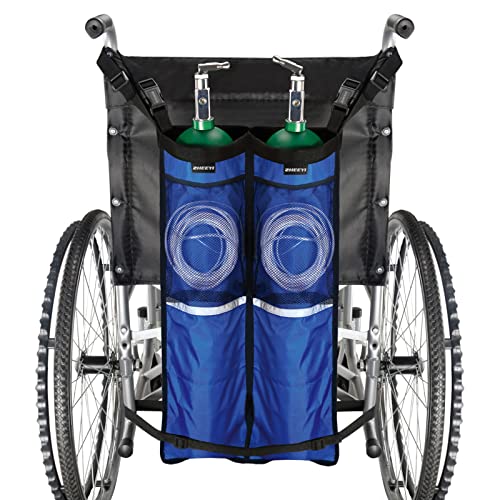 Zheeyi Dual Oxygen Tank Holder For Wheelchiars, Oxygen Cylinder Bag With Adjustable Zippers And Mesh Storage Pockets Fits Most Oxygen Cylinders, Blue #TOP11