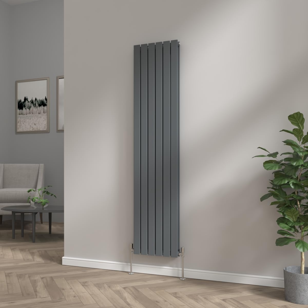 NRG Modern Vertical Upright Column Radiator Bathroom Central Heating Anthracite Double Flat Panel 1800x408mm
