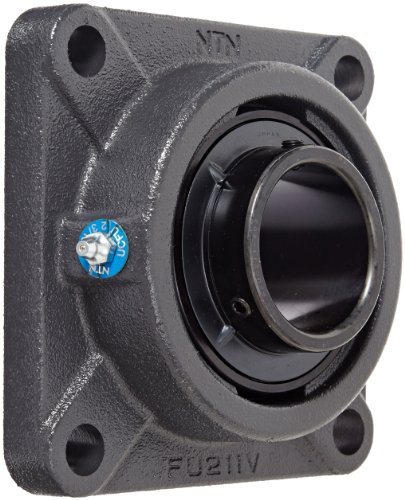 NTN UCFU-2.3/16 Light Duty Flange Bearing, 4 Bolts, Setscrew Lock, Regreasable, Contact and Flinger Seals, Cast Iron, 2-3/16