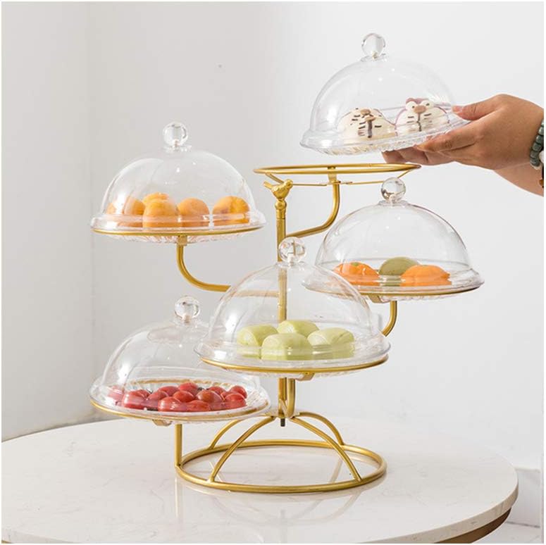 5 in 1 Multi-Function Metal Cake Stand with Dome Lid Dip Platter, Punch Bowl, Salad Bowl, Chip & Dip Server, Serving Stand, Food Dome