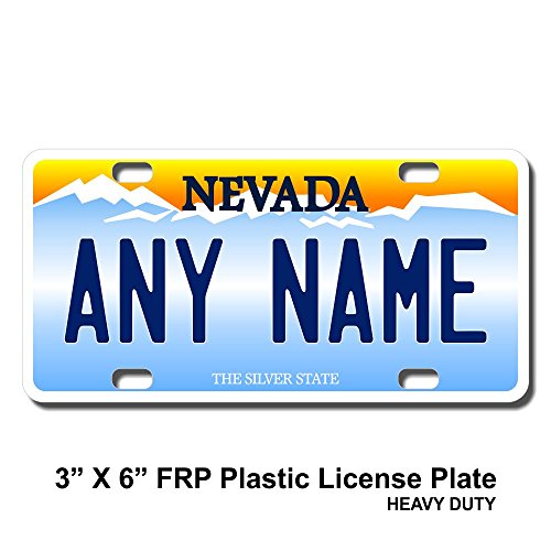 TEAMLOGO Personalized Nevada License Plate - Sizes for Kid's Bikes, Cars, Trucks, Cart, Key Rings Version 1 (3 X 6 FRP Plastic License Plate)