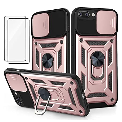 Capa iPhone SE 2020 Case (2 pedaços de filme temperado Protetora) de Câmera Proteção de Tela Metal KickStand (Rose)
