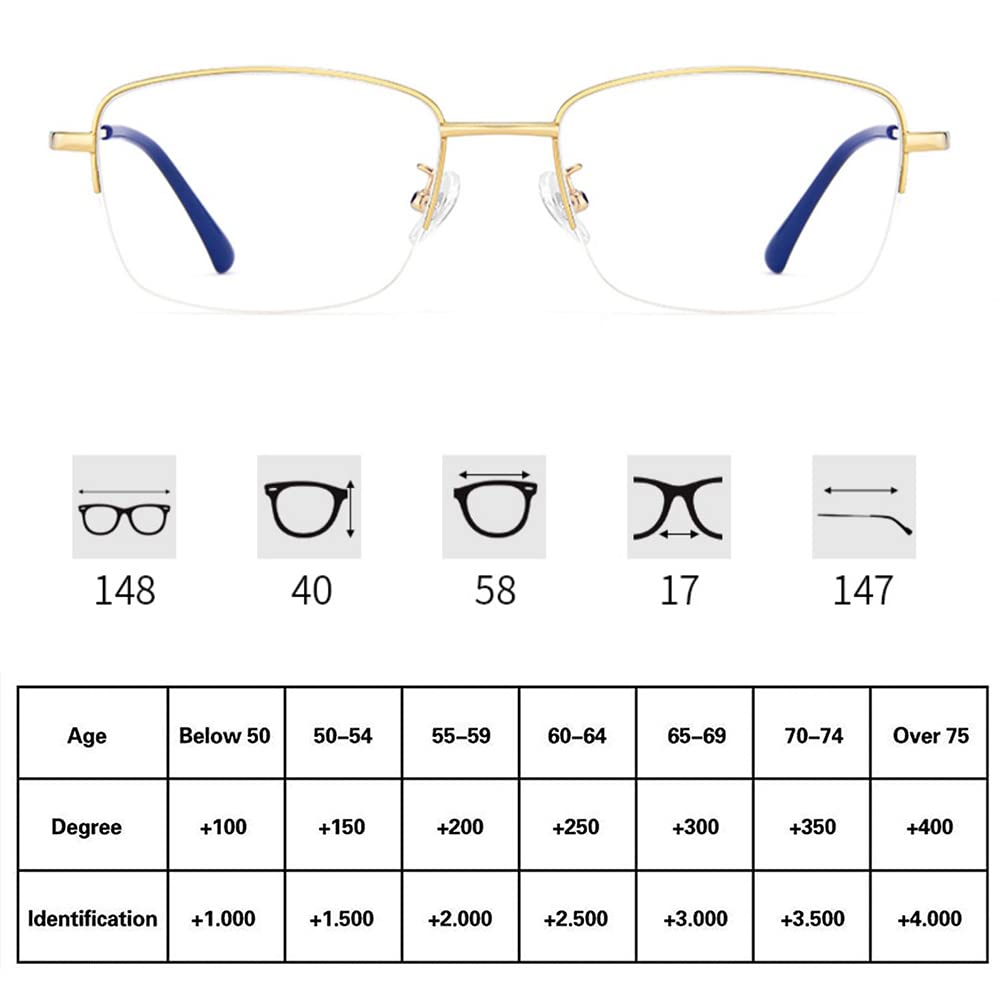 RICCIE Gleitsichtbrille Herren aus Reintitan antiblau Lesebrille, asphärisches Harzglas Schutzbrille Dioptrien +1,0 bis +3,0,02,+1.0