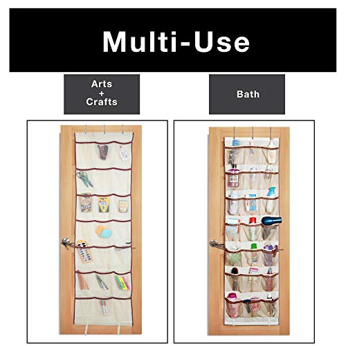 Smart Design Over-The-Door Organizer w/ 42 Pockets w/ Elastic Trim & Hanging Hooks - VentilAir Mesh Fabric - Shoes, Pantry, & Closet Storage - Home Organization (21 x 73 Inch) [Beige w/ Brown] - Thumbnail 4