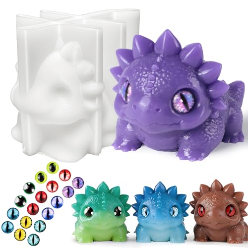 Taba Squishy Dragon Molds Kit Large Cute Horned Dragon Design with 9 Pairs Colorful Eyes High Quality Silicone Mold for Squishy Making