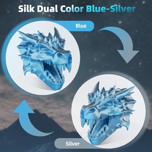 Image of Dual Color Silk PLA 3D Printer Filament 1.75mm,Dual Color 2-in-1 Silver-Blue Silk Filament 1KG Spool (2.2lbs) Dimensional Accuracy Probability + /- 0.02mm Fit Most FDM 3D Printers, Blue-Silver