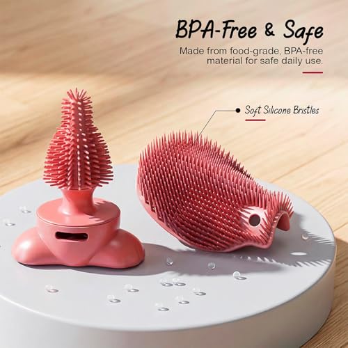 Image of TONY STARK Baby 3-in-1 Silicone Bottle Cleaning Brush Set | 360 Rotatable Handle, BPA-Free Soft Bristles for Cleaning Bottles, Nipples & Pacifiers Safely (Red1)