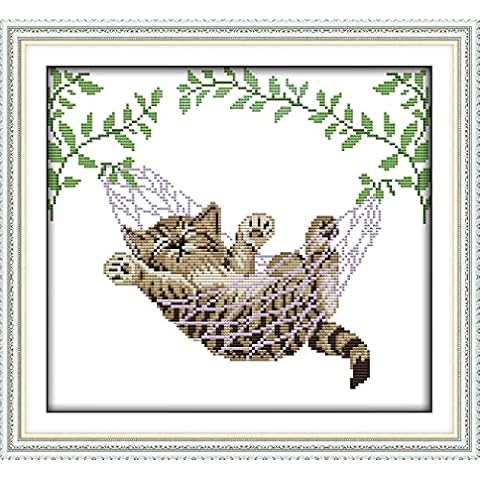 Amiiba Stamped Cross Stitch Kits, Animal Cat on Hanging Basket DIY 11CT 16.1x14.9 inch (Cat) Cover
