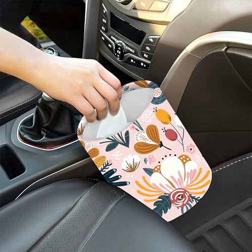Image of Car Trash Bag Abstract Pink Flowers Waterproof Trash Small Car Can Portable Collapsible Car Garbage Can Hanging for Back Seat Floor or Hanging Headrest Car Decor Road Trip Essentials