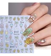 Summer Nail Art Stickers Decals 5D Embossed Pineapple Coconut Tree Ice Cream Nail Decals Sunny Be...