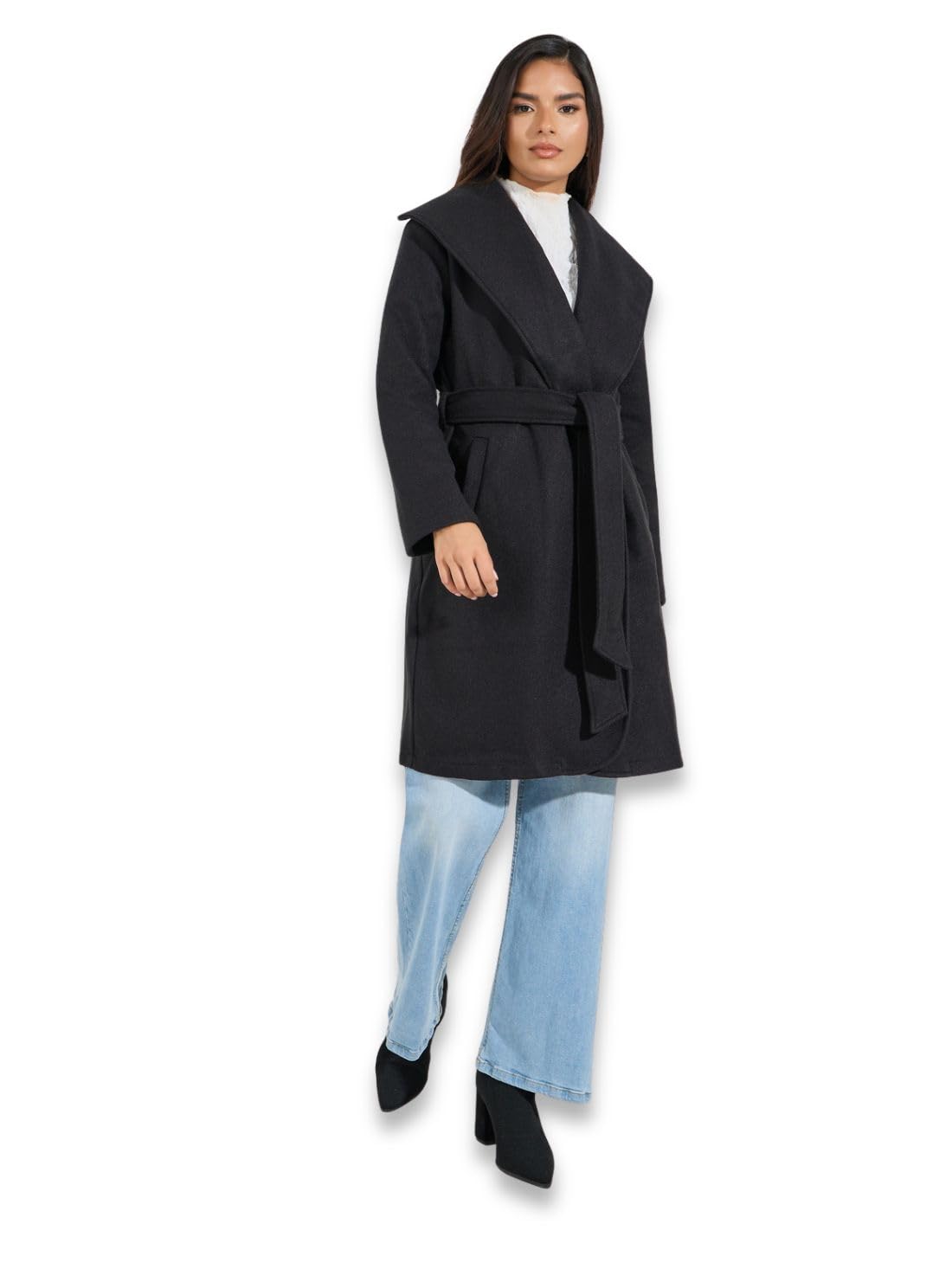 styli Women Solid Belted Longline Wool Look Coat | Stylish Winterwear Outfit for Women | Perfect for Casual, Party & Everyday Wear-picture-40