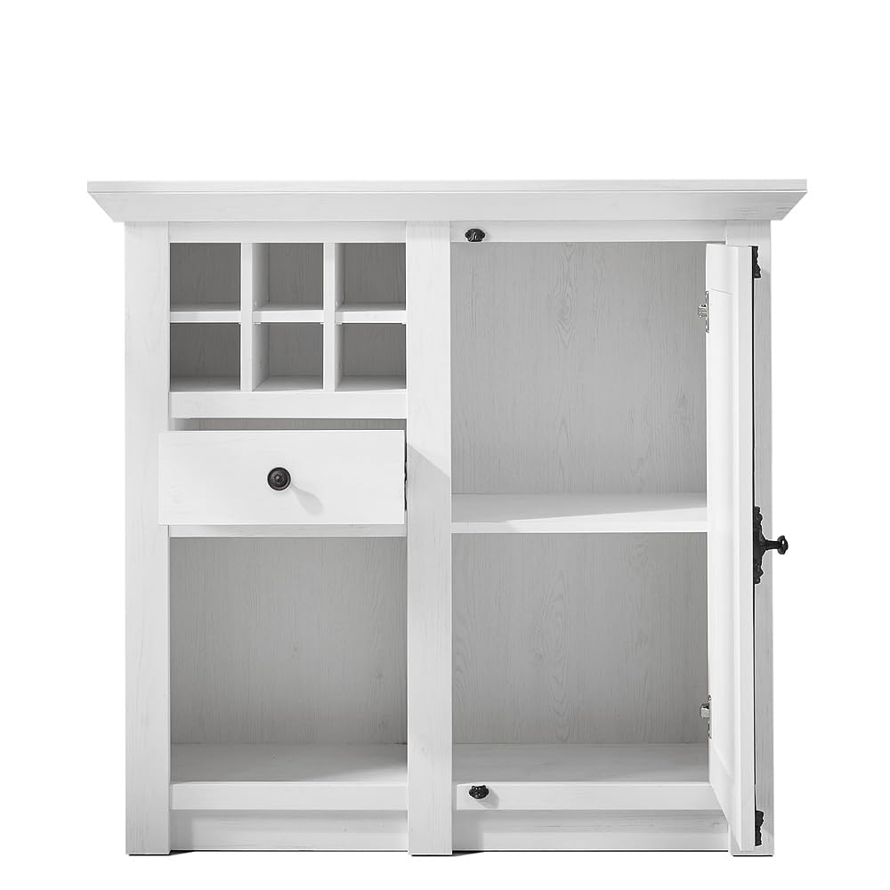 Lomadox Wohnzimmer Wohnwand Set inkl. Couchtisch Landhaus-Stil Pinie weiß Nb.Stellmaß Vitrine ca. 63 cm