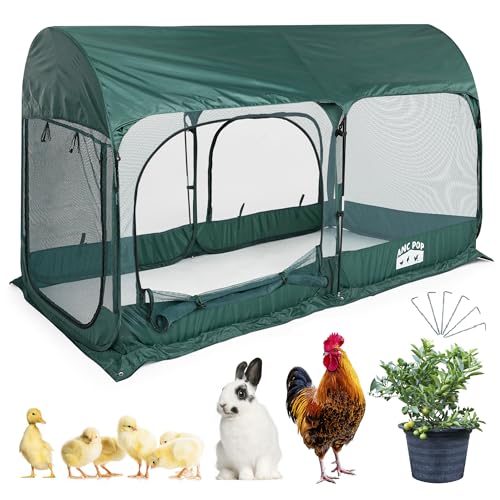 ANC POP Portable Chicken Run Large Pop-Up Chicken Pen for Small Animals Outdoor Gardening Net with 3 Doors and Handbag, Easy to Install and Storage, Green