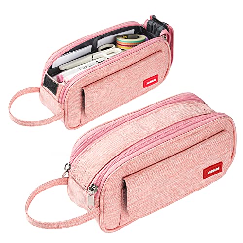 Pencil Case Big Capacity Pencil Bag School Pencil Case Portable Office Stationery Makeup Bag College Supplies School College Office Organizer for Student Teens Girls Adults (Pink)