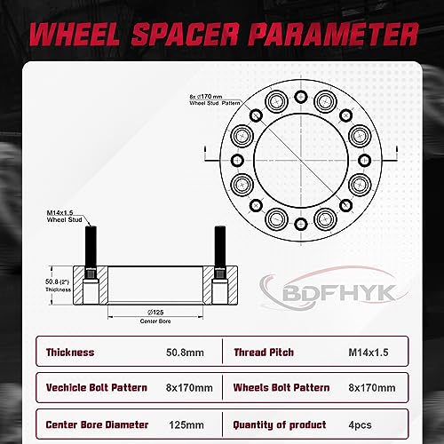 Image of BDFHYK 8x170mm Wheel Spacer 2 inch (50mm) Compatible with F250 F350 Super Duty 2003-2018,Excursion 2003-2005 M14x1.5 87.1mm Hub Bore Compatible with 03-05 Excursion, Set of 4,Not Hubcentric