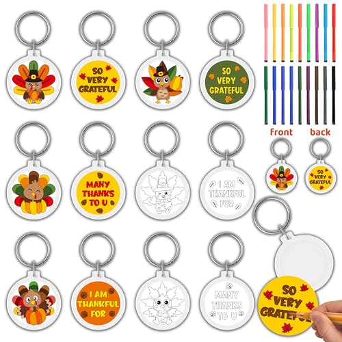 BeYumi Thanksgiving Turkey Keychains Crafts - 24Pcs Color Your Own
