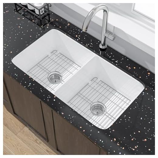 Miuara White Undermount Kitchen Sink 32 Inch - Double Bowl 50/50, Topmount Fireclay Sink Drop In 32"x19"x10", Dual Mount, Heavy Duty Dual Basin, with 4 Custom Accessories, Glossy White, for Kitchen