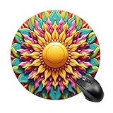 鮮やかな色彩の層をなす花びらが広がる太陽曼荼羅 マウスパッド 丸型 防水 オフィス 滑り止め 快適 薄型 ゲーミング 仕事用 男女兼用 直径20cm