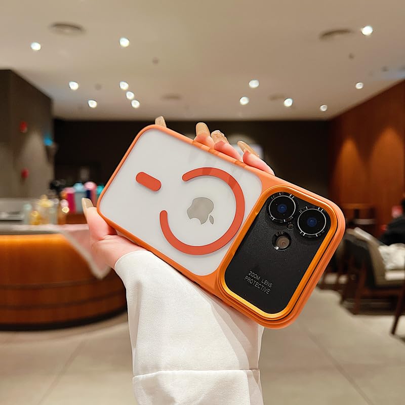 Image of LuxuryKase Magnetic Clear Case for iPhone 16 | MagSafe Compatible | Slim Protective Cover | Shockproof Bumper | Anti Yellow Transparent Back | Camera Guard Design - Orange
