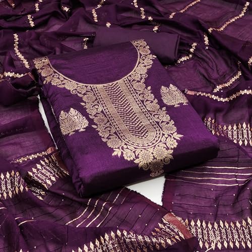 Image of Sidhidata Women's Dyable Banarasi Jacquard Unstitched Salwar Suit Dress Material With Mini Sequence Work Dupatta (DM Ikka Free Size)