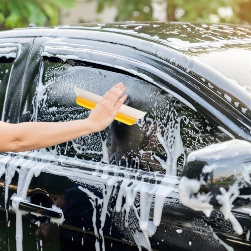 Image of 4 Pack 14 inch Car Drying Squeegee Longer Silicone Automotive Water Wiper Flexible Auto T-Bar Rubber Blade for Car Windshield Glass Window Bathroom Shower Squeegees Wash Tool (Yellow)