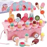 TEGOVE Gelateria Giocattolo per Bambini,Giocattolo per Gelato in Legno,Gelateria Cucina Giocattolo Accessori,Negozio di Giocattoli,Giochi Accessori Cucina Gioco di Ruolo per Bambina 3+Anni