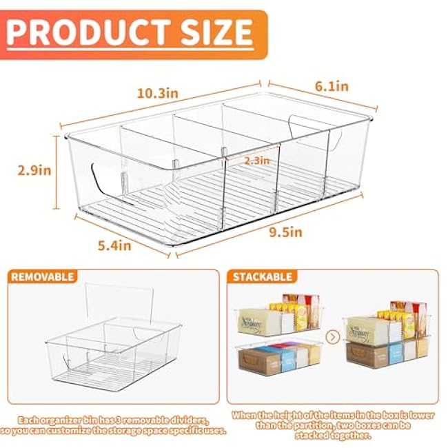 Stackable 6 Pack Snack Organizer for Pantry Shelf,Clear Pantry Organizers and Storage Bins for Fridge,Office,Cupboard,Plastic Pantry Snack Organizer For Breast Milk,Tea Bag,Food Storage Containers