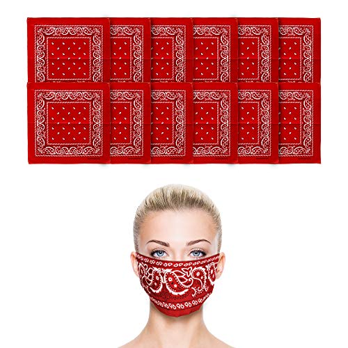 Fun Central 12 Pack Red Bandana | Face Mask for Dust & Sun Protection | Nose Cover Scarf