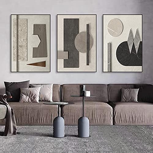 Toile peinture abstraite gris minimaliste 20x30cm x3 sans cadre pour deco salon