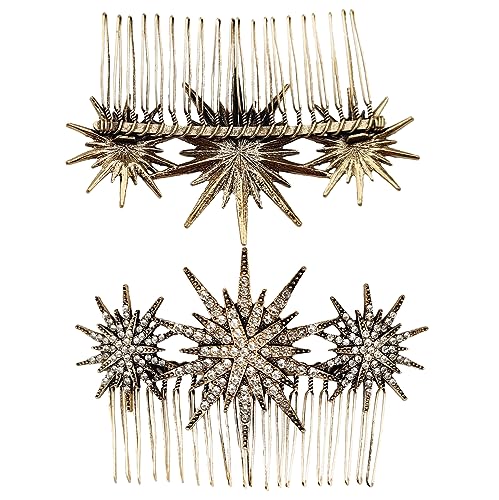 Moesuyum 3Pcs Alloy Vintage Hair Side Combs For Women, Moon Star Retro Rhinestone Metal Hair Clips With Teeth Grip, Clasp Barrettes Pins For Bride Wedding thumb #3